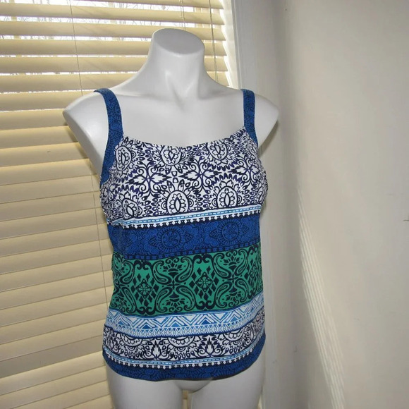 LANDS' END Blue Green Tankini Swim Top Size 10 - Picture 1 of 4